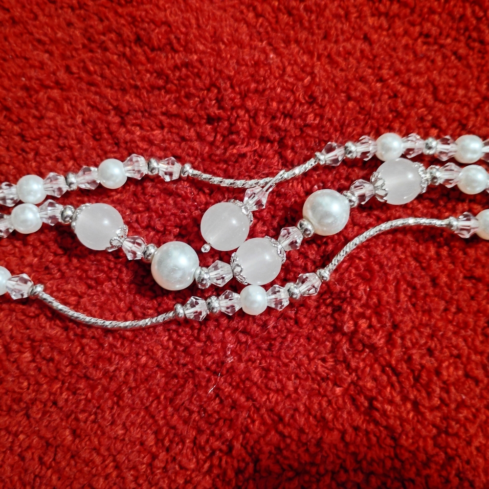 Source Unknown Silver And White Beaded Bracelet - image 4